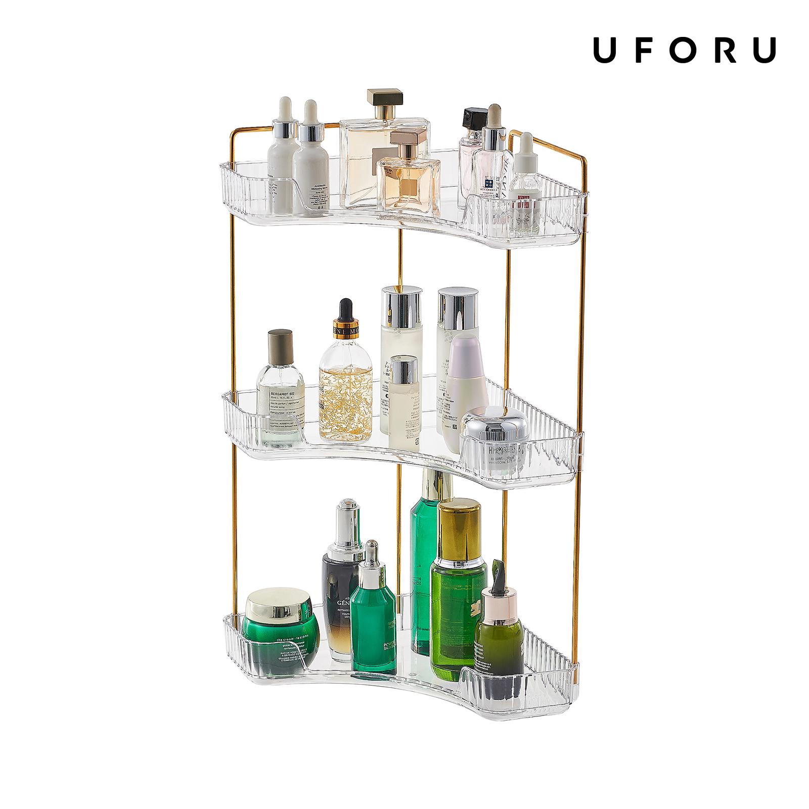 Luxury Gold Skincare - 3단 투명 욕실 정리함 코너 카운터탑